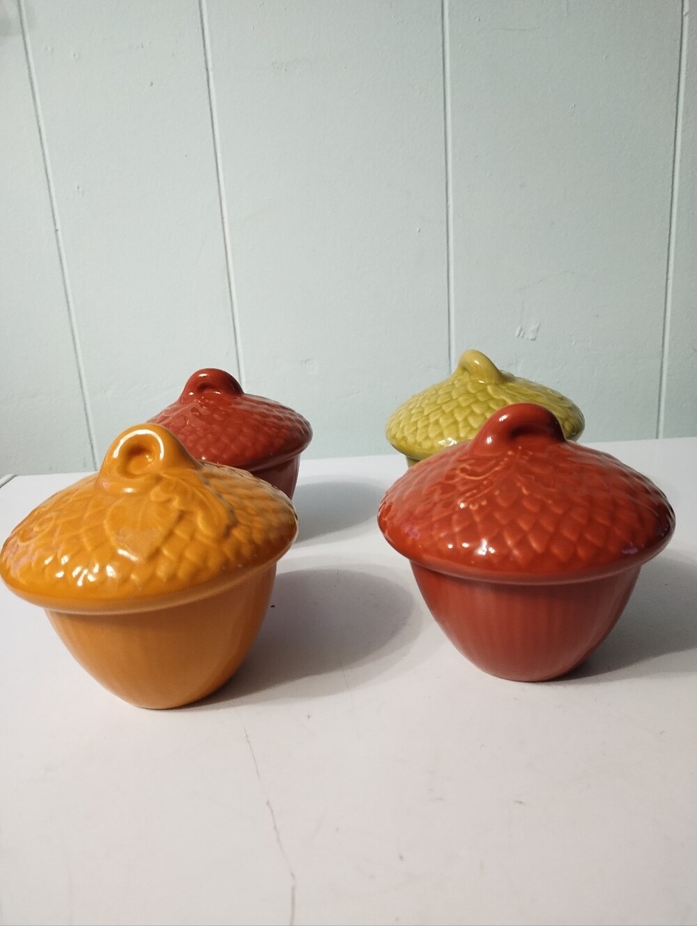 4 Vintage Pfaulzgraff Plymouth Ceramic Acorn Bowls With Lids